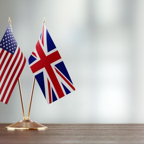 UK and US flag on a table