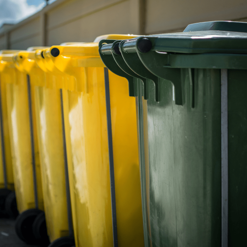 Line of waste bins