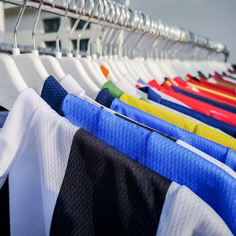 Row of football shirts